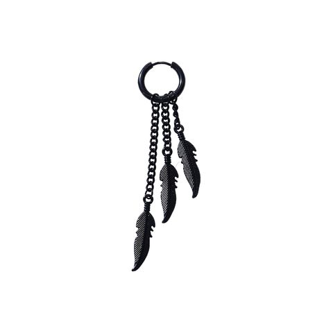1 Piece Simple Style Feather Titanium Steel Tassel Chain Drop Earrings