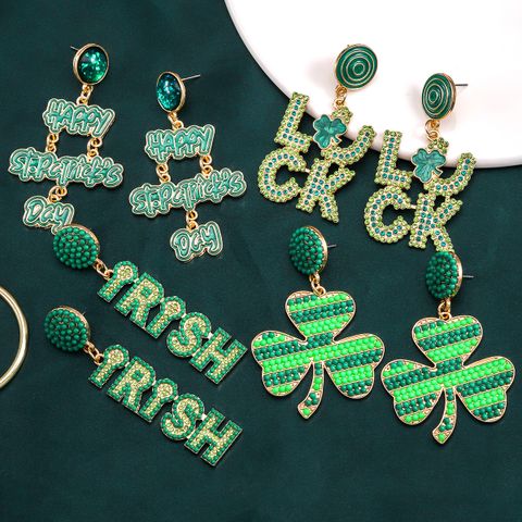 1 Pair Casual Cute Shamrock Letter Plating Inlay Alloy Drop Earrings