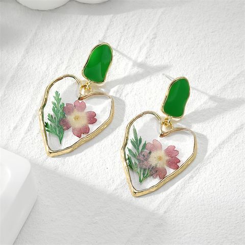 1 Pair Casual Vintage Style Simple Style Heart Shape Flower Resin Drop Earrings
