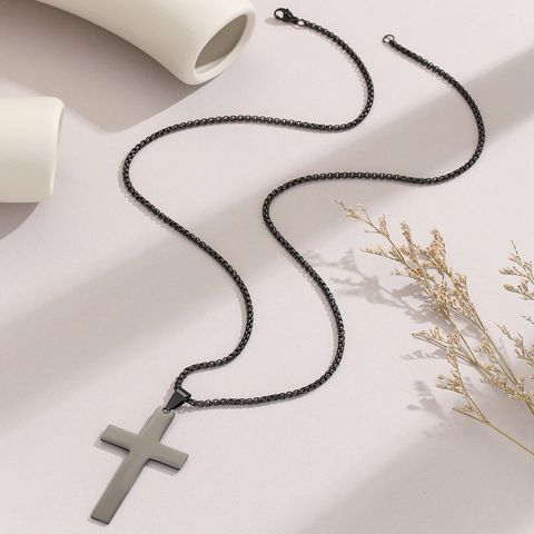 Casual Hip-hop Cross Stainless Steel Men's Pendant Necklace