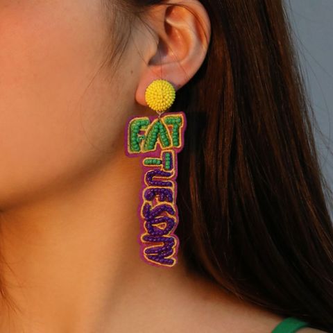 1 Pair Embroidery Color Block Inlay Cloth Glass Rhinestones Drop Earrings
