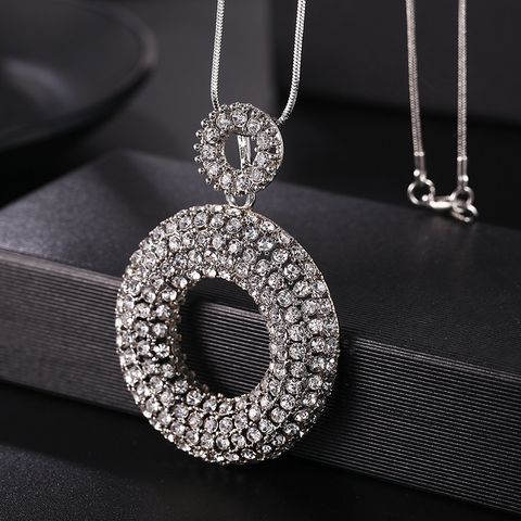 Simple Style Circle Alloy Copper Inlay Artificial Crystal Women's Sweater Chain