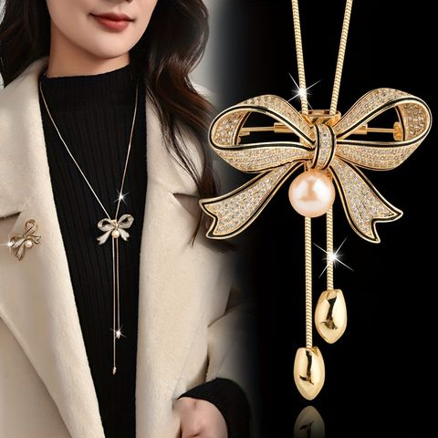 Elegant Luxuriös Bogenknoten Legierung Inlay Strasssteine Frau Pulloverkette