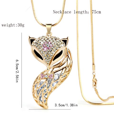 Simple Style Fox Alloy Copper Inlay Rhinestones Women's Long Necklace