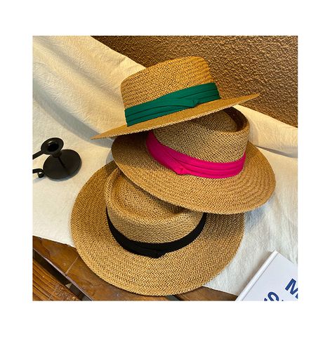 Women's Vacation Beach Solid Color Flat Eaves Straw Hat