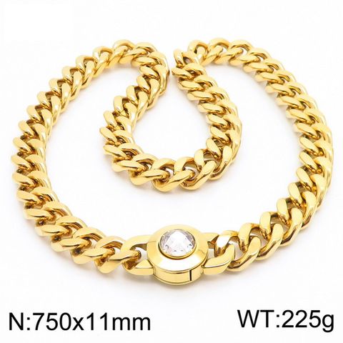 Titanium Steel 18K Gold Plated Hip-Hop Plating Inlay Geometric Artificial Crystal Bracelets Necklace