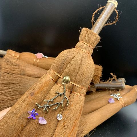 Car Witch Brown Multi-color Broom Crystal Accessories Pendant