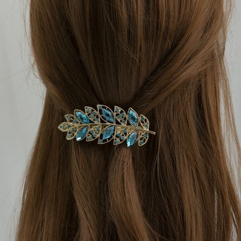 Women's Glam Shiny Leaves Alloy Plating Inlay Rhinestones Hair Clip