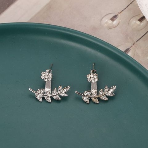 1 Pair Simple Style Leaf Plating Inlay Alloy Rhinestones Ear Studs