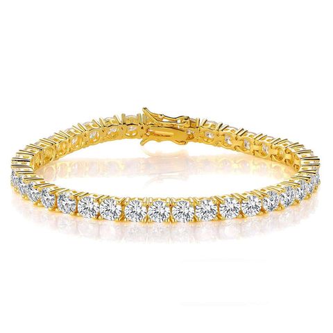 Elegant Solid Color Copper Plating Inlay Zircon 18k Gold Plated White Gold Plated Tennis Bracelet