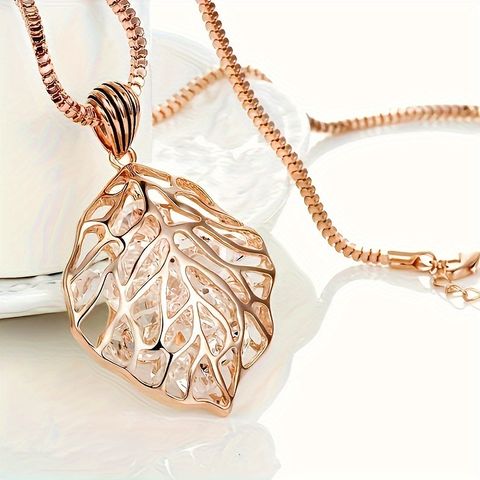 Elegant Luxurious Shiny Leaf Alloy Inlay Crystal Women's Pendant Necklace Sweater Chain
