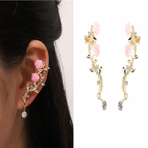 1 Pair Lady Flower Plating Inlay Alloy Artificial Diamond Ear Studs