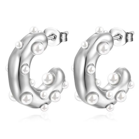 1 Pair Fashion C Shape Plating Inlay Stainless Steel Zircon Ear Studs