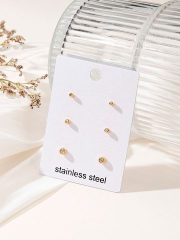 3 Pairs Simple Style Solid Color Inlay Stainless Steel Rhinestones Ear Studs