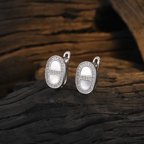 1 Pair Casual Oval Plating Inlay Sterling Silver Shell White Gold Plated Earrings