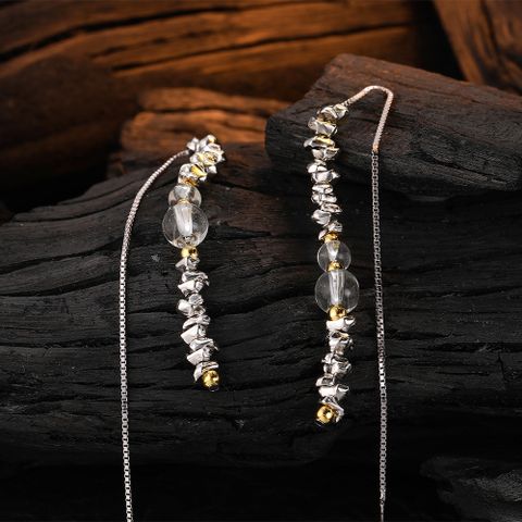1 Pair Original Design Tassel Plating Inlay Sterling Silver Crystal 24k Gold Plated White Gold Plated Drop Earrings