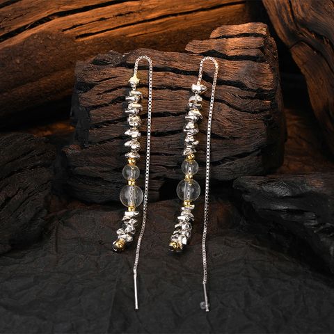 1 Pair Original Design Tassel Plating Inlay Sterling Silver Crystal 24k Gold Plated White Gold Plated Drop Earrings