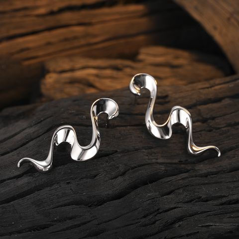 1 Pair Original Design Geometric Waves Plating Sterling Silver White Gold Plated Drop Earrings
