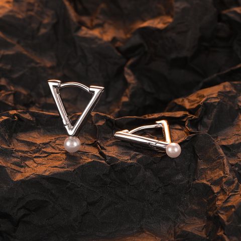 1 Pair Original Design Triangle Plating Sterling Silver White Gold Plated Earrings