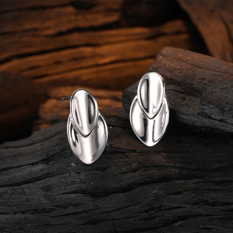1 Pair Casual Leaf Plating Sterling Silver White Gold Plated Ear Studs