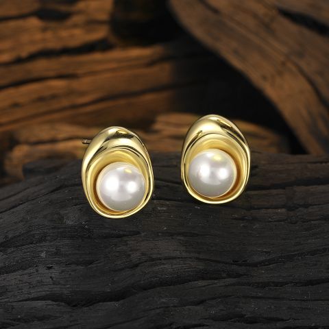 1 Pair Simple Style Round Plating Sterling Silver 24k Gold Plated White Gold Plated Ear Studs