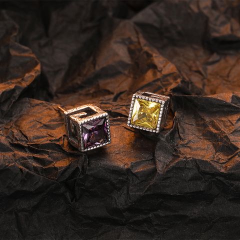 1 Pair Casual Square Plating Inlay Sterling Silver Zircon Ear Studs