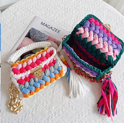 Women's Polyester Color Block Elegant Ethnic Style Square Lock Clasp Handbag
