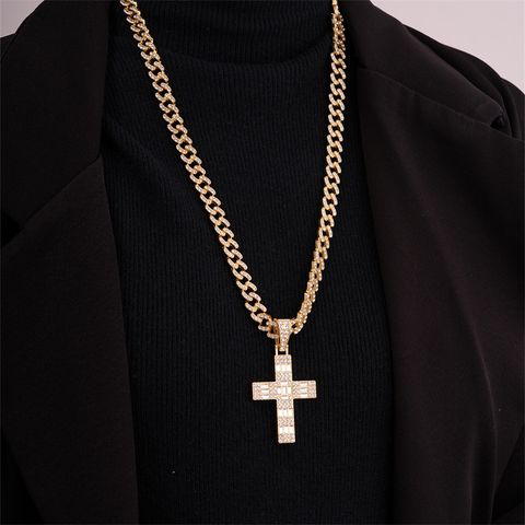 Hip-hop Cross Stainless Steel Plating Inlay Rhinestones Gold Plated Silver Plated Men's Charms Necklace