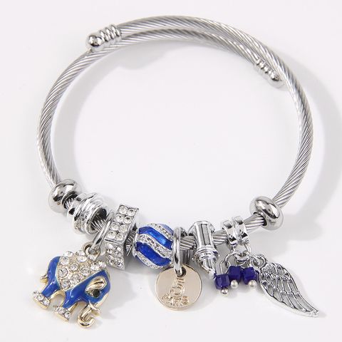Simple Style Wings Elephant Stainless Steel Alloy Plating Inlay Rhinestones Women's Bangle
