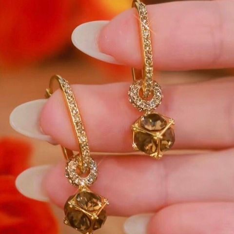 1 Pair Lady Ball Inlay Copper Rhinestones Zircon Drop Earrings