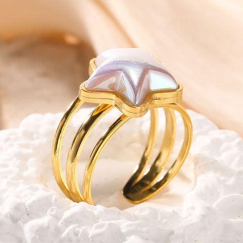 304 Stainless Steel 14K Gold Plated Cute Plating Inlay Double Ring Star Shell Open Rings