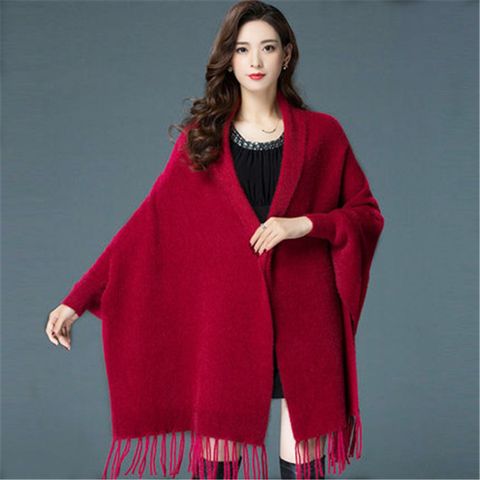 Women's Elegant Solid Color Knit Tassel Shawl
