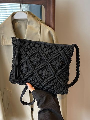 Women's Knit Solid Color Beach Sewing Thread Square Zipper Shoulder Bag
