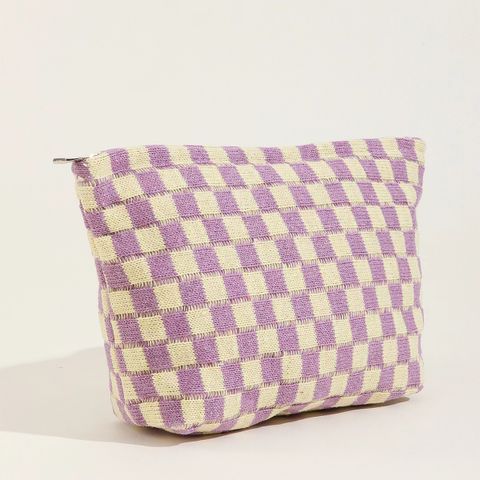 Basic Plaid Knit Square Makeup Bags