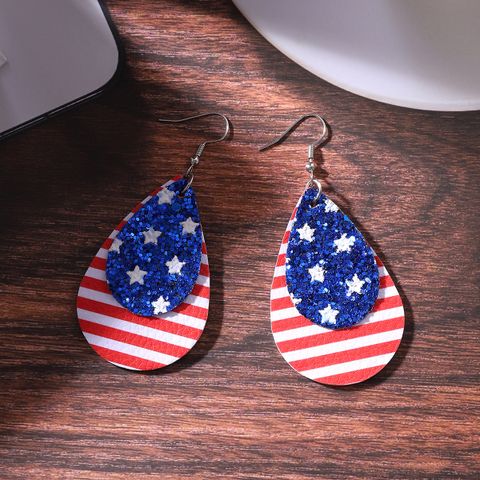 1 Pair Classic Style American Flag Sequins Pu Leather Drop Earrings