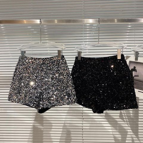 Women's Daily Streetwear Solid Color Shorts Sequins Casual Pants Flared Pants