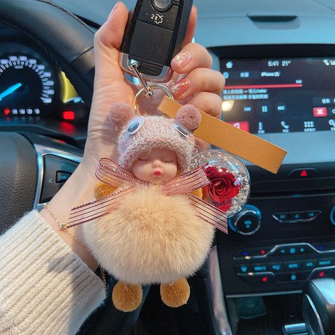 Cute Doll Rex Rabbit Fur Women's Keychain