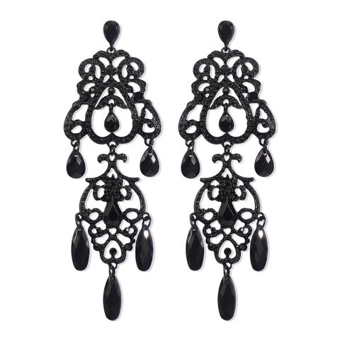1 Pair Classical Vintage Style Shiny Geometric Hollow Out Inlay Alloy Resin Rhinestones Drop Earrings