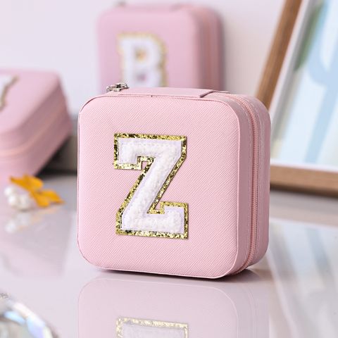 Simple Style Letter Pu Leather Jewelry Boxes