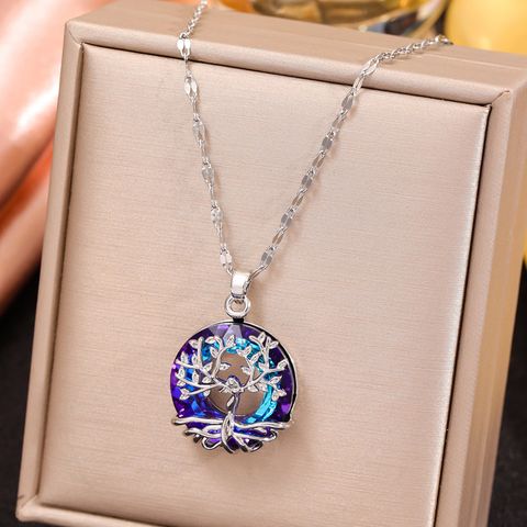 Elegant Sweet Tree Copper Plating Inlay Artificial Crystal Pendant Necklace