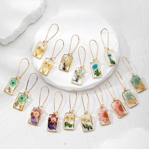 1 Pair Casual Vacation Simple Style Plant Rectangle Resin Drop Earrings