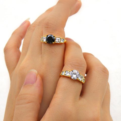 Ig Style Simple Style Round Stainless Steel Plating Inlay Zircon 18k Gold Plated Rings