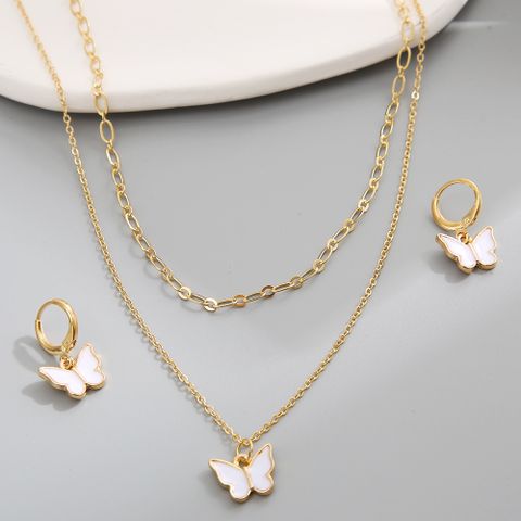 Ig Style Sweet Butterfly Alloy Enamel Plating Gold Plated Women's Jewelry Set