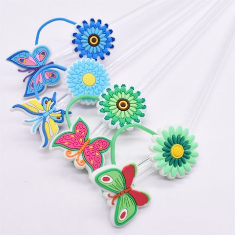 Simple Style Flower Butterfly Pvc Straw Decorative Cap 1 Piece