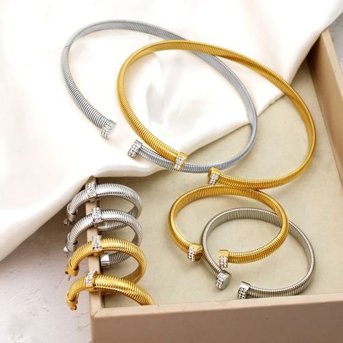Simple Style Geometric Stainless Steel Zircon 18k Gold Plated Bracelets Earrings Necklace
