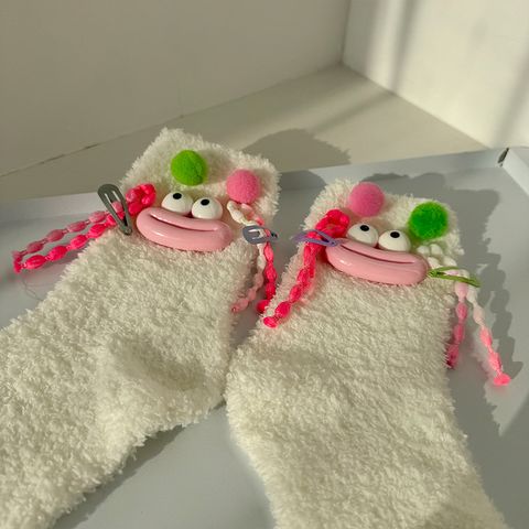 Women's Cute Funny Cartoon Polyester Coral Fleece Crew Socks A Pair