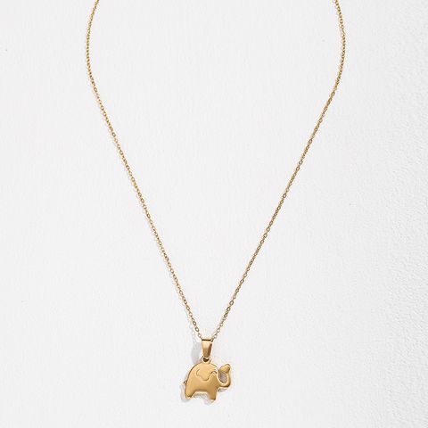 Sweet Simple Style Elephant Stainless Steel 18k Gold Plated Pendant Necklace