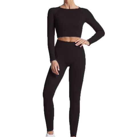 Sports Solid Color Nylon Round Neck Tracksuit Leggings