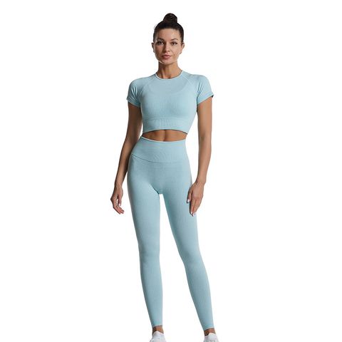 Sports Solid Color Nylon Round Neck Tracksuit Leggings