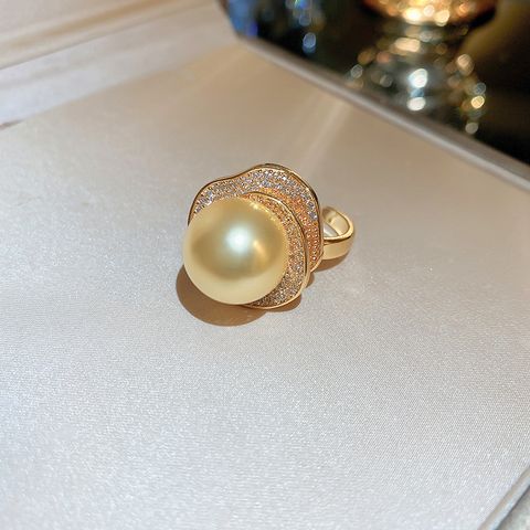 Retro U Shape Oval Alloy Inlay Artificial Gemstones Pearl Women's Rings
